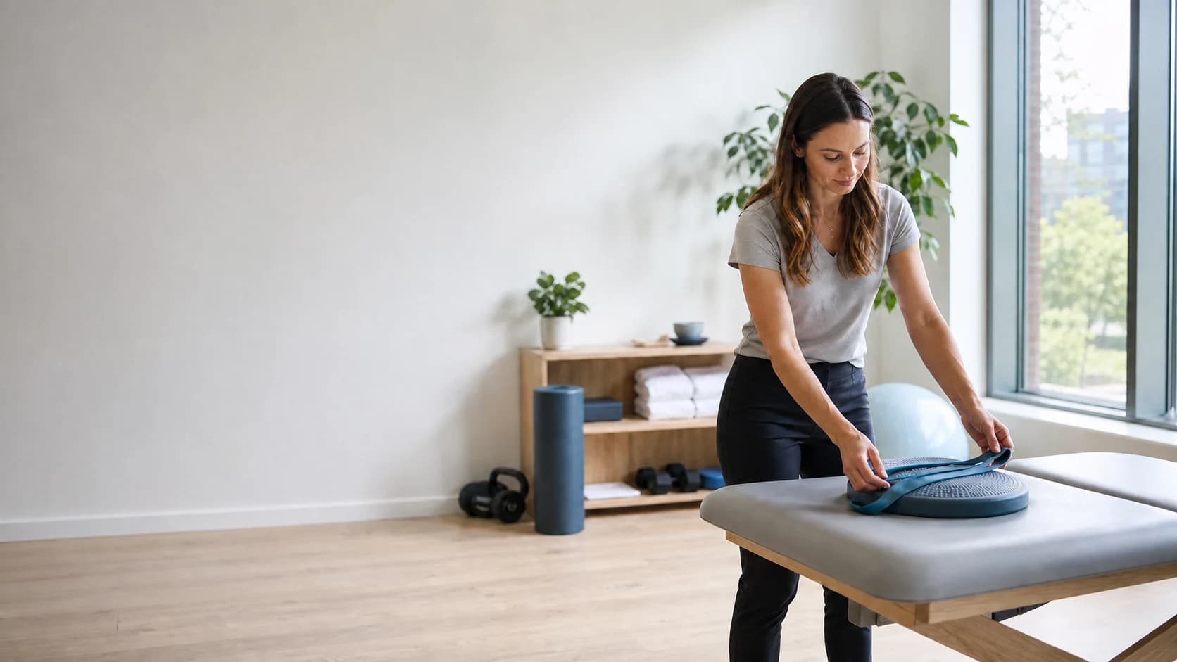 Physiotherapists practitioner in a bright, welcoming practice